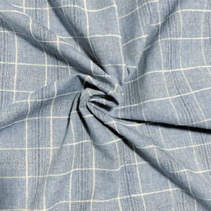 TARTAN EFFETTO JEANS AZZURRO POLVERE cotone organico