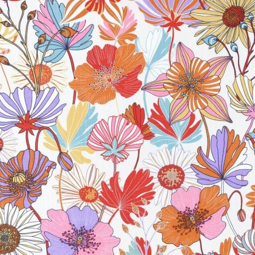 TESSUTO IDROREPELLENTE INGRID FIORELLINI MULTICOLOR MEZZO PANAMA