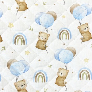 TRAPUNTA ORSETTO PALLONCINI E POIS SPARSI AZZURRO