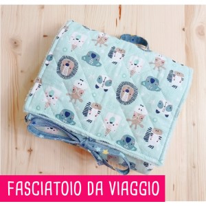 KIT FASCIATOIO DA VIAGGIO ORSETTO E POLLONCINI E BAMBOO AZZURRO POLVERE