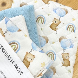 KIT FASCIATOIO DA VIAGGIO ORSETTO E POLLONCINI E BAMBOO AZZURRO POLVERE