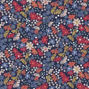 TESSUTO IDROREPELLENTE MARIA FIORI MISTI BASE BLU TESSUTO IDROREPELLENTE MARIA FIORI MISTI BASE BLU