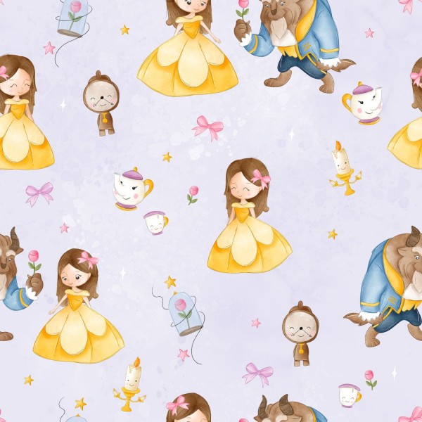 MUSSOLA BIOLOGICA LA BESTIA E LA BELLA BASE LILLA - STAMPA DIGITALE