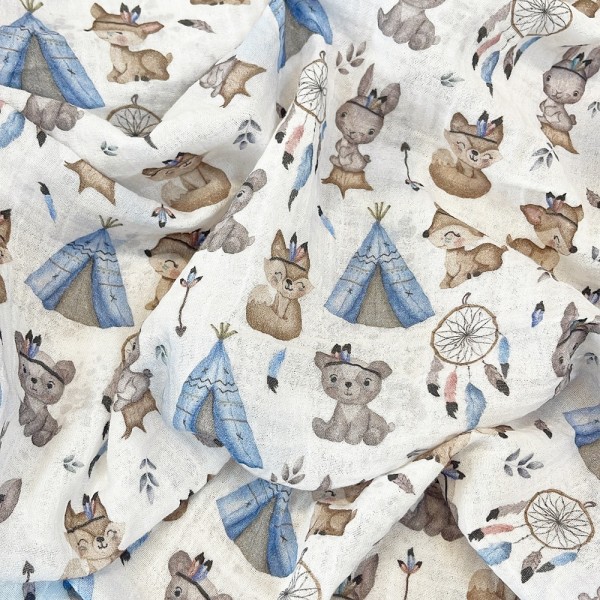 MUSSOLA BIOLOGICA BOHO ANIMALS BOY - STAMPA DIGITALE