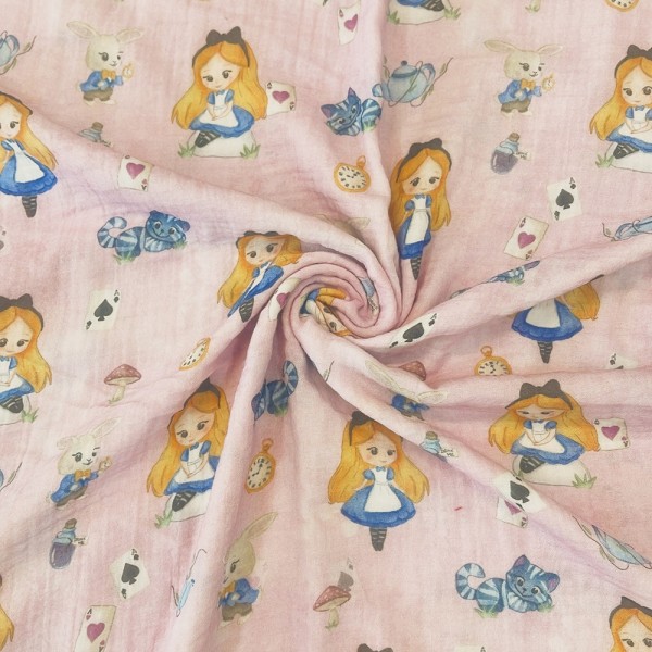 MUSSOLA BIOLOGICA ALICETTA CALZINI RIGATI  BASE ROSA ACCESO - STAMPA DIGITALE