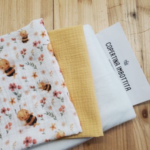 KIT COPERTINA IMBOTTITA LEGGERA MUSSOLA BIO APETTE E VANIGLIA KIT COPERTINA IMBOTTITA LEGGERA MUSSOLA BIO APETTE E VANIGLIA