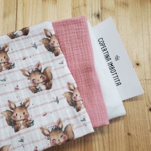 KIT COPERTINA IMBOTTITA MUSSOLA BIO PIPP E ROSA ANTICO