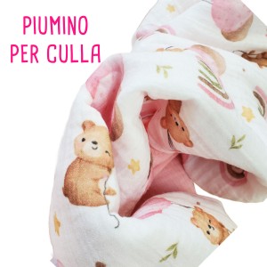 KIT COPERTINA IMBOTTITA LEGGERA MUSSOLA BIO ORSETTA PALLONCINI E ROSA KIT COPERTINA IMBOTTITA LEGGERA MUSSOLA BIO ORSETTA PALLONCINI E ROSA