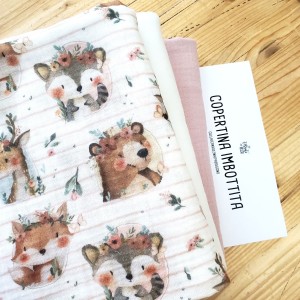 KIT COPERTINA IMBOTTITA LEGGERA MUSSOLA BIO WOODSY E LILAC KIT COPERTINA IMBOTTITA LEGGERA MUSSOLA BIO WOODSY E LILAC