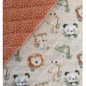 TRAPUNTA RAWR DINOSAURI FRANCOBOLLATI E POIS SPARSI BIANCHI BASE LINO