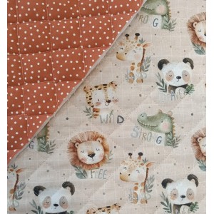 TRAPUNTA WILDLINGS ANIMALETTI SOGNATORI E POIS SPARSI BIANCHI BASE RUGGINE