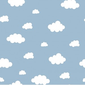 FLANELLA DI COTONE NUVOLE BIANCHE BASE AZZURRO FLANELLA DI COTONE NUVOLE BIANCHE BASE AZZURRO