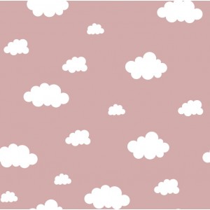 FLANELLA DI COTONE NUVOLE BIANCHE BASE ROSA ANTICATO FLANELLA DI COTONE NUVOLE BIANCHE BASE ROSA ANTICATO