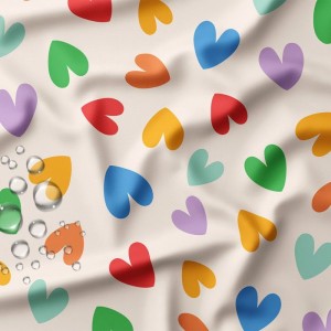 TESSUTO IMPERMEABILE CHRICHRI CUORI MULTICOLOR BASE LATTE TESSUTO IMPERMEABILE CHRICHRI CUORI MULTICOLOR BASE LATTE