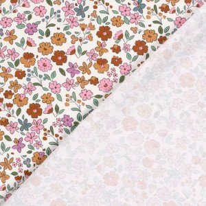 JERSEY GARZATO FIORELLINI ROSA LILLA e TERRACOTTA BASE LATTE