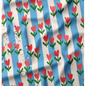 TESSUTO IMPERMEABILE TULIPE TULIPANI SULLE RIGHE