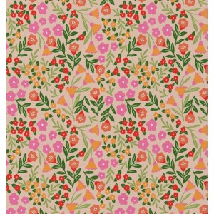 TESSUTO IDROREPELLENTE MARTINE FIORELLINI E CAMPANULE BASE ECRU