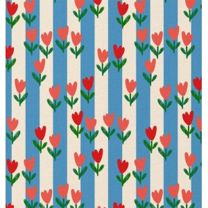 TULIPANI ROSSI SU RIGHE BIANCO E AZZURRE digitale