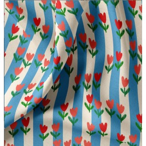 TULIPANI ROSSI SU RIGHE BIANCO E AZZURRE digitale