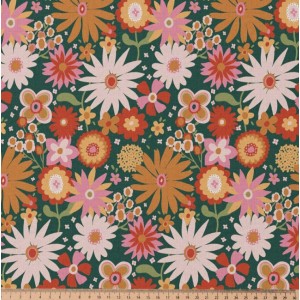 TESSUTO IDROREPELLENTE CHILDHOOD MARGHERITE MODERNE BASE VERDE