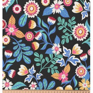 TESSUTO IDROREPELLENTE KALERIA FIORI MODERNI BASE NERO