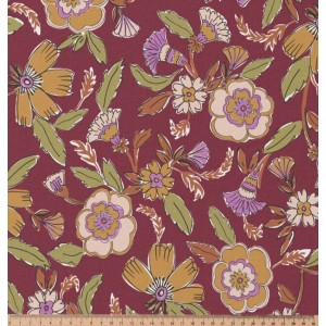 TESSUTO IDROREPELLENTE MALANA FIORI ALLA MODA BASE BORDEAUX