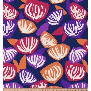 TESSUTO IDROREPELLENTE KIMSO FIORI ASTRATTI BASE BLU