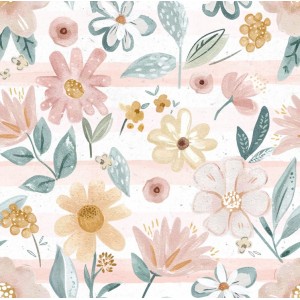 EVERBLOOM FIORI E FOGLIE BASE RIGATONE ROSA ACQUARELLATA