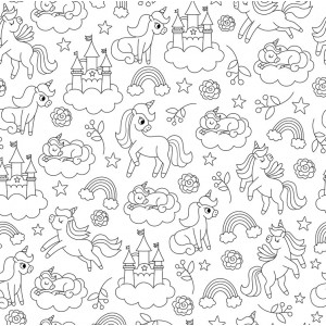 UNICORNO SULLE NUVOLE DA COLORARE
