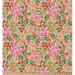 MARTINE CAMPANULE E FIORELLINI BUBBLEGUM BASE ECRU