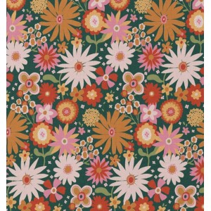 TESSUTO IDROREPELLENTE CHILDHOOD FIORI RETRO' BASE VERDONE