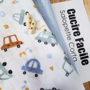 KIT SALOPETTE CORTA MUSSOLA TURBO CON TASCHINO IN MUSSOLA AZZURRO