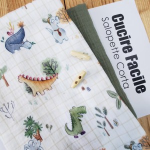 KIT SALOPETTE CORTA MUSSOLA CERADINO CON TASCHINO IN MUSSOLA VERDE KAKI