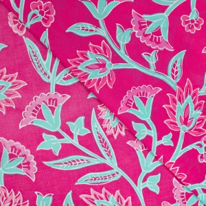 ENJOY COTONE VOILE GRANDI FIORI ACQUA E FUCSIA SU BASE FUCSIA