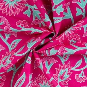 ENJOY COTONE VOILE GRANDI FIORI ACQUA E FUCSIA SU BASE FUCSIA