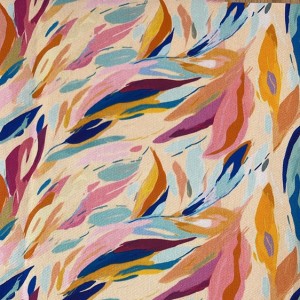 FOGLIAME ACQUARELLATO ROSA SENAPE E BLU BASE VANIGLIA drill mezzo panama