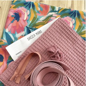 KIT SACCA MARE PEONIE ROSA MEZZO PANAMA E NIDO ROSA ANTICO