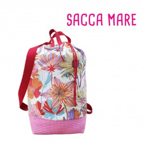 KIT SACCA MARE GRANDI FIORI ACQUARELLATI  MEZZO PANAMA E BAMBOO