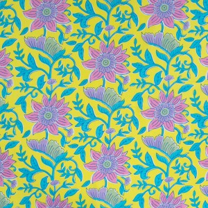 ENJOY COTONE VOILE GRANDI FIORI BUBBLEGUM LILLA E TURCHESE BASE  GIALLO