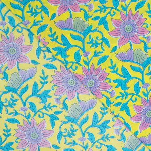 ENJOY COTONE VOILE GRANDI FIORI BUBBLEGUM LILLA E TURCHESE BASE  GIALLO