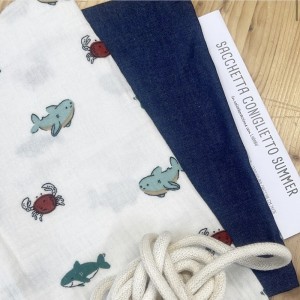 KIT SACCHETTA CONIGLIETTO SUMMER - JEANS LEGGERO SCURO E MUSSOLA PESCETTI