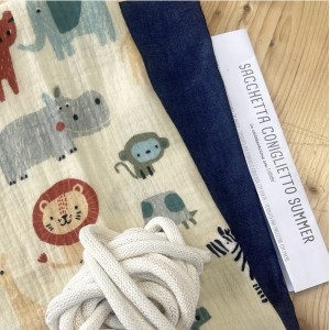 KIT SACCHETTA CONIGLIETTO SUMMER - JEANS LEGGERO SCURO E MUSSOLA SAVANA