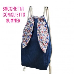 KIT SACCHETTA CONIGLIETTO SUMMER - JEANS LEGGERO SCURO E MUSSOLA PESCETTI