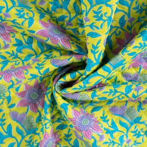 TRAPUNTA ENJOY GRANDI FIORI BUBBLEGUM LILLA E TURCHESE BASE GIALLO LIME
