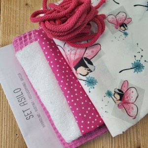 KIT SET ASILO TINA LA FATINA - sacca - bavaglio - asciugamano - bustina -