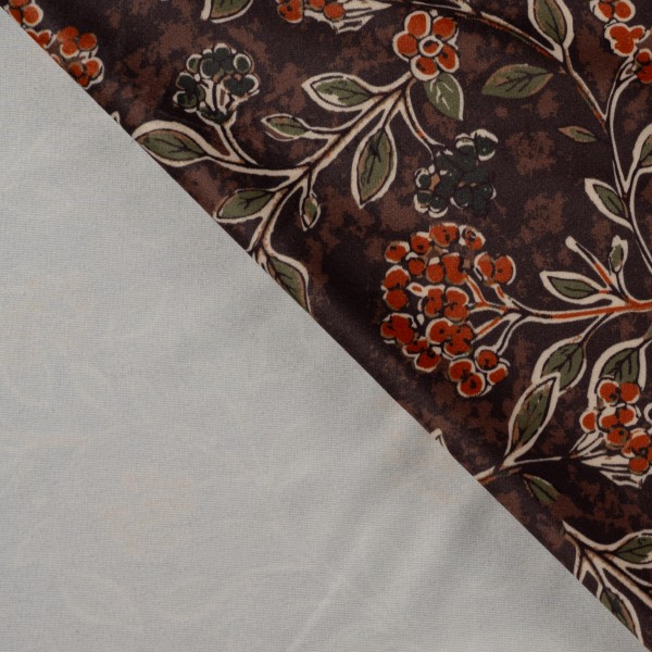 VELLUTO FANTASIA BACCHE E FOGLIE BASE MARRONE