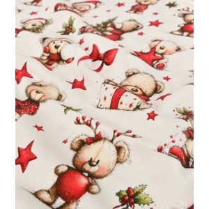 ORSETTI PORTADONI TRA LE STELLE ROSSE CHRISTMAS BASE BIANCO JERSEY