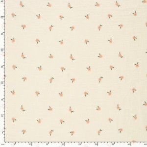 MUSSOLA RICAMATA FIORELLINI ROSA CON FOGLIETTE BASE ECRU