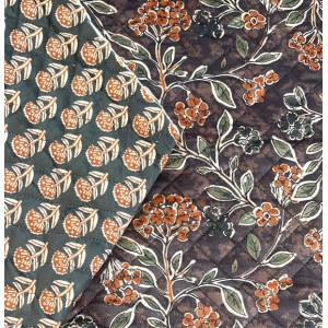 TRAPUNTA VELLUTO BACCHE ARANCIO E FOGLIE VERDI BASE MARRONE INTERNO FIORE BASE VERDONE
