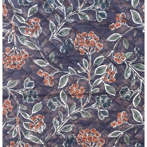 TRAPUNTA VELLUTO BACCHE ARANCIO E FOGLIE VERDI BASE MARRONE INTERNO FIORE BASE VERDONE